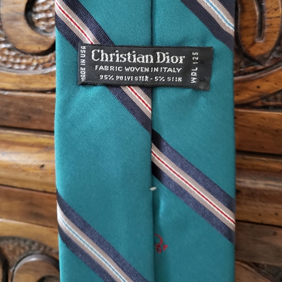 ⭐DIOR | Vintage Green Logo Striped Tie Spring Wedding Easter Graduation Party - Picture 5 of 16
